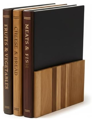 Book Cutting Board Set of 3 That Look Like Books, Acacia Wood Chopping Board Library with Brackets, Easy to Clean and Store Butcher Block Carving Board(Black)