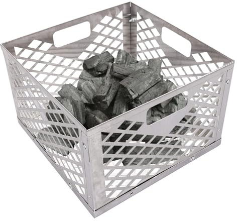 Fire Basket – Stainless Steel Offset Smoker Charcoal Firebox, Heavy-Duty Rust-Proof Grilling Accessory, Large Capacity | High-Efficiency Square Coal Holder with Handle for Outdoor BBQ Grills