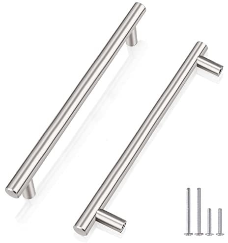 Probrico Brushed Nickel Cabinet Handles, Silver Stainlesss Steel Pulls, Round T Bar Cupboard Knobs, Modern Kitchen Handles, Wardrobe Door Handles, 160mm Hole Centers, 5 PCS