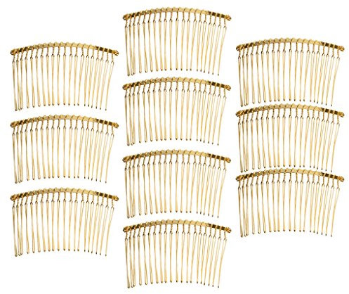 Lot de 10/20/30/70 Peigne de Cheveux Accessoires pour Cheveux Loisir Créatif,Peigne à cheveux en Métal Créatif, Accessoires Peigne Clip avec Des Dents pour les Femmes (10 Pcs, Or)