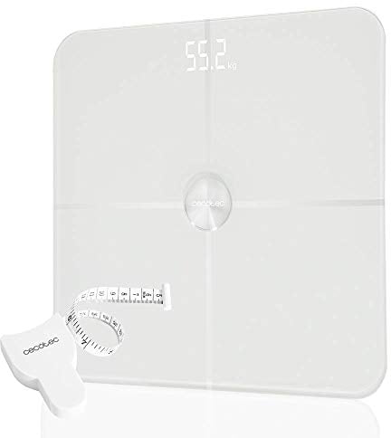 Cecotec Digitale intelligente Badezimmerwaage Surface Precision 9600 Smart Healthy. Hohe Präzision mit Konnektivität, Sicherheitsglasbasis mit Indium-Zinn-Oxid-Beschichtung, LED-Anzeige