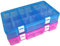 Qualsen Scatola in Plastica Stoccaggio Scatole Divisori Mobili Organizzatore Contenitore per Dell'orecchino Strumento Accessori (18 Scomparti x 2, Blu+Rosa)