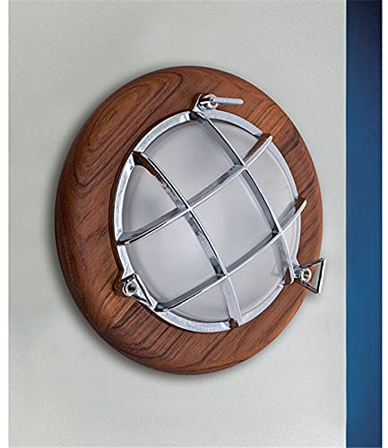 Licht-Erlebnisse LED Wandleuchte Bad Treppenhaus in Chrom aus Echt-Messing Holz Maritim Ø27cm Schiffslampe Bullauge