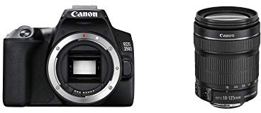 EOS 250D (24, 1 Megapixel, display Vari-Angle da 7,7 cm (3 pollici), sensore APS-C, 4K, Full HD, DIGIC 8, WLAN, Bluetooth), nero, con obiettivo EF-S 18-135 mm f/3.5-5.6 IS STM