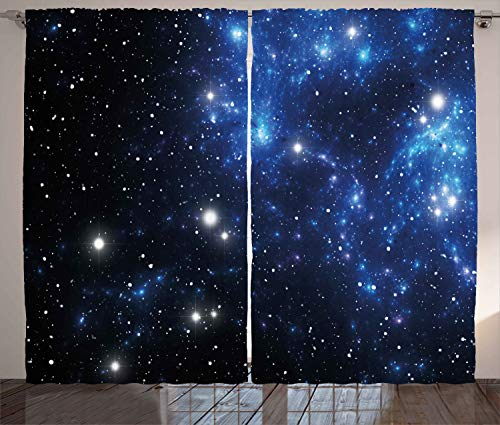 ABAKUHAUS Konstellation Rustikaler Vorhang, Space Star Nebel, Wohnzimmer Universalband Gardinen mit Schlaufen und Haken, 280 x 245 cm, Weiß und Schwarz