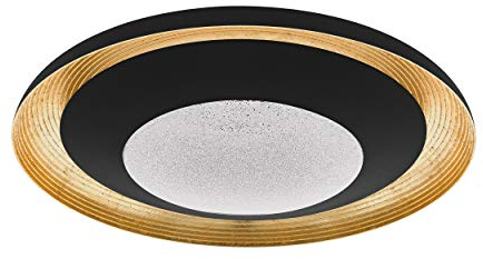 EGLO LED Deckenleuchte Canicosa 2, 2-flammige Wandlampe, Deckenlampe aus Schlagmetall, Kunststoff in Schwarz, Gold, mit Fernbedienung, Farbtemperaturwechsel (warm-kalt), Nachtlicht, dimmbar, Ø 49,5cm