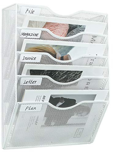 PAG Wandhalterung Dokumentenablage,Zeitschriftenhalter Wand, Wandorganizer Büro Zeitungshalter mit 5 Ebenen,für Zeitschriften/Brief/Zeitung/Notizbuch,Weiß