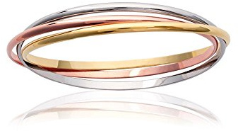 Tata Gisèle Bracelet Jonc Rigide - 3 Joncs Entrelacés en Plaqué Or, Plaqué Or Rose et Argent - 3 Couleurs - Sache Velours Offert
