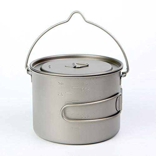 BIVOUAC 900 ml titanio olla colgante con tapa Camping olla con mango plegable titanio Camping utensilios de cocina