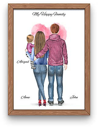 MyMagicMemory Familie mit Kind auf dem Arm Memory Poster | Personalisiertes Geschenk für Familie mit einem Kind (DIN A3)