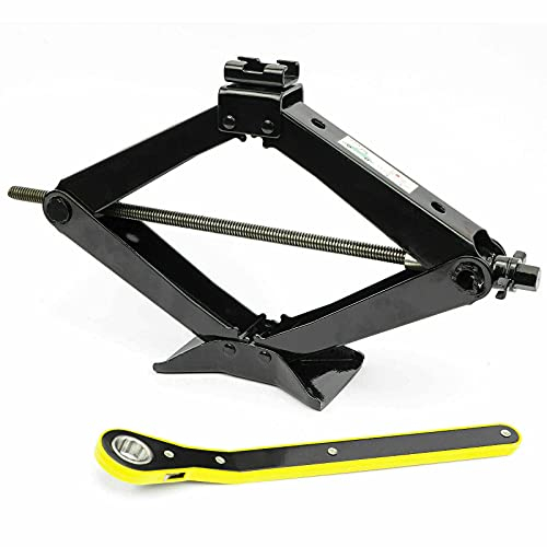 Scherenwagenheber 2T, 98-440 mm, Car Jack Kit mit Ratsche, Stahlsäule und Gummi, Auto Heber, vergrößerte Stahlplatte, tragbarer Wagenheber für PKW MPV SUV (SN4547)