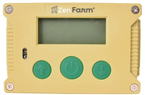 Zen Farm Portier Sécurité pour Poulailler, Piles ou Solaire, Beige/Vert | Boîtier ABS, 15,8 x 8,86 x 5,4 cm, boutons verts, détecteur automatique