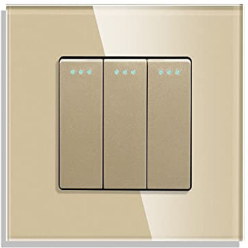 CNBINGO Cambio de Botón Rocker Interruptores con puntos de tela fluorescentes, panel de pared Oro de cristal moderno, interruptor de 3 bandas de 2 vía, 10A 250V