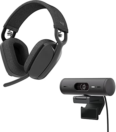 Logitech Brio 500 Full HD-Webcam und Zone Vibe 100 kabellose Kopfhörer mit geräuschunterdrückendem Mikrofon, funktioniert mit Microsoft Teams, Google Meet, Zoom, Mac/PC - Graphit