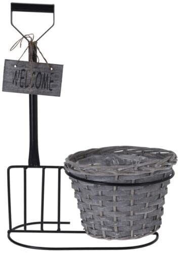 Muddy Hands Freestanding Wicker Fork Welcome Planter Basket Outdoor Garden Flower Plant Pot