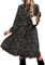 CUPSHE Women Midi Dress A-Line Flowy Swing Lights Speckled Print Long Sleeve High Neck Ruffle Fall Casual Party Cocktail Dress Multicoloured M