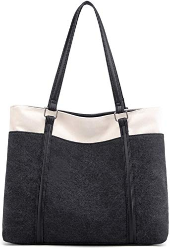 zhongningyifeng Borsa tote da donna, grande borsa a tracolla in tela per viaggi, lavoro, borsa multi tasche, Nero , L