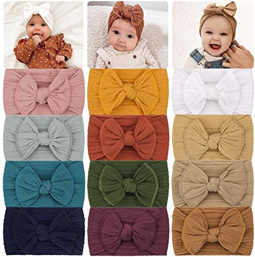 JOYOYO 12 Pcs Baby Girl Headbands Baby Bows and Headbands Soft Wide Headbands for Newborns Toddlers, Nylon Headbands Baby Headbands for Girls Baby Bowknot Hairbands