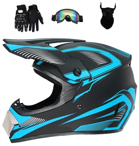 Senhill Motocross Helm Motorradhelm Downhill Fullface Dirtb Bike Helm mit Handschuhen Brille Maske für Unisex Jugend Erwachsene