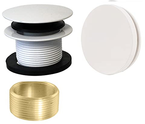 Westbrass D98HRK-50 - Scarico universale per vasca da bagno a punta fine o grossa, con mascherina frontale senza foro e boccola adattatore, colore: bianco