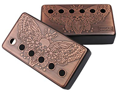 Guyker Humbucker Pickup Cover (50mm/52mm Pole Spacing) - Cupronickel Bridge and Neck Pickups Frame Set Replacement Parts for Les Paul LP Style E-Gitarre, Skull Wing Style, Bronze
