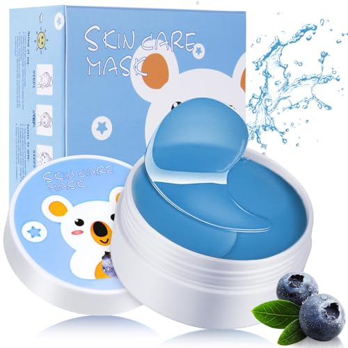 LOPHE Augenpads, 60pcs Eye Pads Wiederverwendbar, Augenpads gegen Augenringe Tränensäcke Falten Puffiness, Feuchtigkeitsspendende Eye Patch Augenmaske, entfernen Augenpflege AntiAging(Blau)