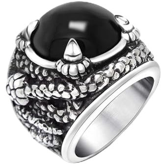 KnSam Ring Verlobung Herren 28.5MM, Schlange mit Stein Herren Ringe Bandring Verlobungsring, Edelstahl Ring Schwarz, Gr.62 (19.7)