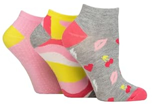 SockShop Ladies Bamboo Trainer Liners Pack of 3 (UK, Numeric, 4, 8, Regular, Regular, Lime Refresher Patterned)
