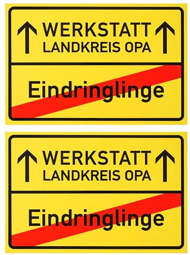 Ortsschild mit WERKSTATT LANDKREIS OPA, 2 Stück, 1 mm PVC, 30 x 20 cm, Scherzartikel für Großvater Werkstatt, Schild gegen Eindringlinge, Hinweisschild Geburtstag, Geburtstagsschild Großeltern