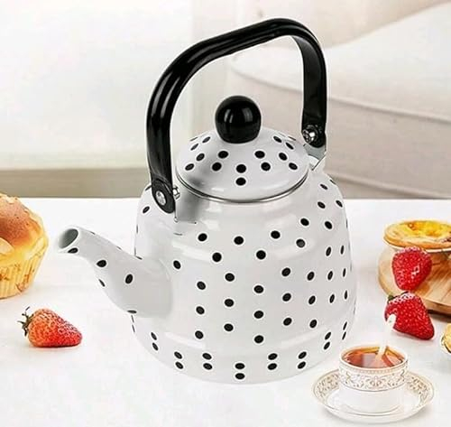 Tetera de Lunares Blancos con Asa y Tapa de Esmalte Hervidor de agua Tetera Inducción con Filtro Integrado y asa Modelo Grabado con Diseño Clásico 1.1.litro Estufa Estufa Tetera Porcelana Esmaltada