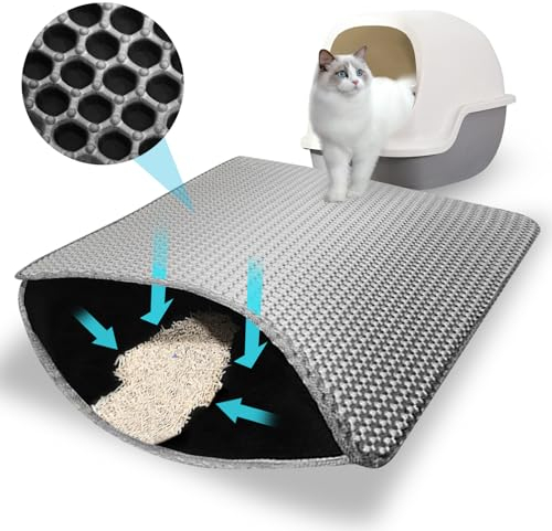 Phantasy Katzenklo Matte 60 * 90 CM, Grau Katzenstreu Unterleger Waben Design Vorleger wasserdichte Doppelte Schichte Entwurf Bienenwabe Matte, Katzentoilette Matte