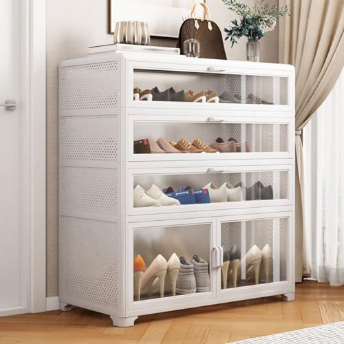 Armario Zapatero de Aleación De Aluminio con Puerta Magnética y Polea Invisible, Zapatero de 5 Niveles para Interior y Exterior, Organizador de Zapatos de Pie para Pasillos