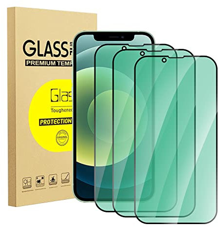 zonyee Screen Protector for iPhone 12, 3 Pack Anti Blue Light Tempered Glass Protective Film [Green Light Eye Protection] Compatible with iPhone 12 6.1'', Anti Fingerprint, Anti Scratch