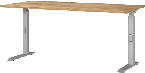 Germania Schreibtisch 7911-641, in Navarra-Eiche-Nb./Silber, me. höheneinst., 160 x 91 x 80 cm (BxHxT)