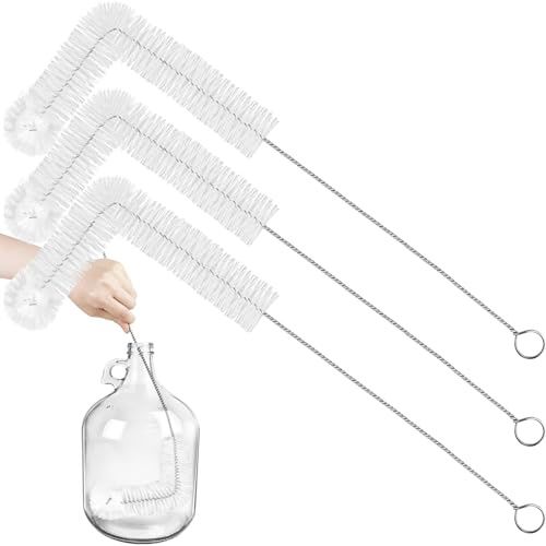 Artcome​ 3Pcs Ultimate 29 Long Handle Carboy Brush Set for 1 3 5 6 6.5 Gallon Glass Carboys - Effective Cleaning for Narrow-Necked Fermentation Vessels - Ideal for Wine, Kombucha, and Sports Bottles