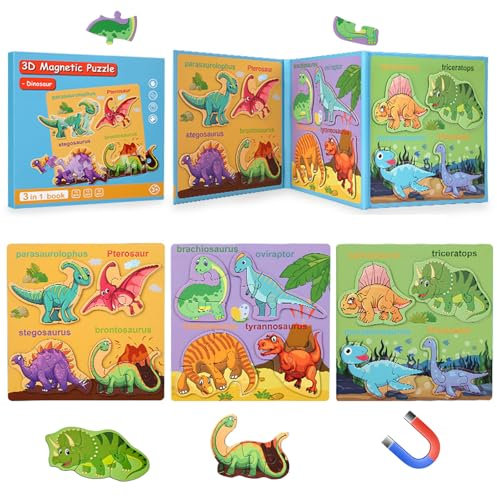 GOGOLAN Magnetic Puzzles for Toddlers, 39 Pcs Dinosaur Jigsaw Puzzle Games Dinosaurs Activities Toy Refrigerator Magnet,Learning Magnet Gift for Road Trip