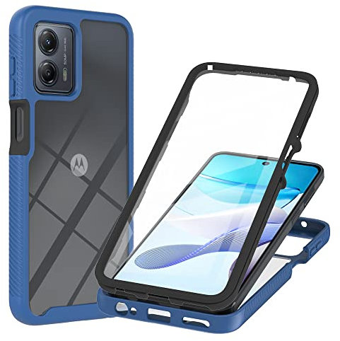Sawiqpd for Motorola Moto G24 / G04 Case, Moto E14 Case with Built-in Screen Protector, 360 Full Body Protective Cover Heavy Duty Anti-Scratch Shockproof Slim Silicone Bumper Phone Case, Blue