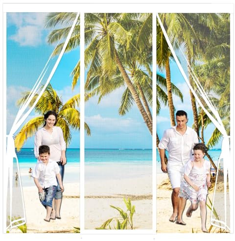 ZYXYMY Moustiquaire Magnétique pour Porte et Baie Vitrée Coulissante, Rideau Toile Insect Écran, Aucun Perçage Requis - 120x180cm, Blanc