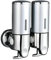 Wall Mounted Soap Dispenser Hand Wash Liquid Gel Shampoo Bathroom Kitchen Washroom Shower Container (Double Soap Dispenser Stainless Steel)