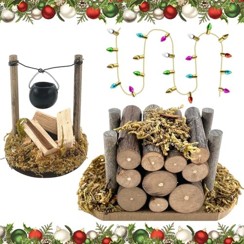 TOPJOWGA Mini Lagerfeuer, Miniatur-Holzstapel, Mini Puppenhaus Zubehör, Miniatur-Kamindekoration, Puppenhaus Zubehör Miniatur Bunte Lampe, Miniatur Weihnachten Lagerfeuer, Holz Puppenhaus Lagerfeuer