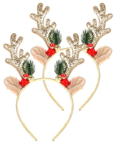 GEEHUA Weihnachtsstirnbänder, Glitzerndes Weihnachts Elchgeweih Stirnband für Frauen und Mädchen, Süße Weihnachts Haarbänder, Zubehör für Partygeschenk, Weihnachtskostüm, Party Zubehör(2 Gold)