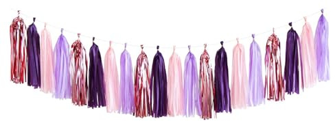 Fkereg 20 guirlandes de pompons en papier de soie, or rose métallisé/violet foncé/rose clair, décoration de fête, guirlande