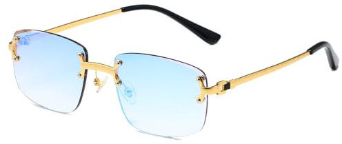 Ggpyyon Retro randlose rechteckige Sonnenbrille für Damen und Herren, trendig, goldfarben, Metall, rahmenlos, quadratisch, Sonnenbrille, Gold/Farbverlauf