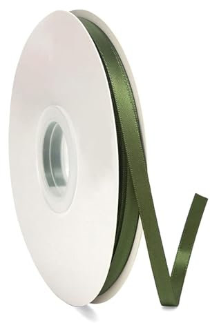 SKDFHOD Schleifenband Armeegrün, 6mm x 91m Satinband, Schleifenband, Bänder zum Basteln, Stoffbänder für Hochzeit, zum Einpacken von Geschenken, Geschenkband zum Dekorieren & Basteln, Dekoband
