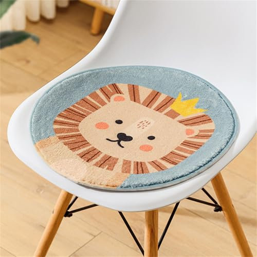 Sitzkissen Kinder,Runde Sitzkissen Stuhl Kinder Set, Stuhlauflage Runde Weich Nette Cartoon Tier Stuhlkissen Cartoon Tier Bodenkissen Kinder Stuhl Sitzpolster Sitz Auflage (Großer Löwe,53x53 cm)