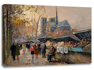 Poète parisien de la peinture. Vendeurs de livres le long de la Seine. Reproduction de Tableaux célèbres. Art mural sur toile. Image post-impressionnisme pour la décoration 50x70 cm encadré