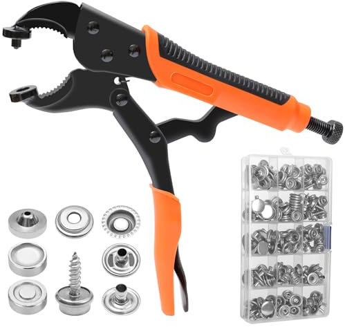 Zaxiva Pince Bouton Pression Metal, Boutons Pression Metal Sans Couture, Comprend 3 Matrices Et 60 Jeux De Boutons Pression 15mm pour Cuir, Vêtements, Les tissus, Boat Cover Replacement (Orange)