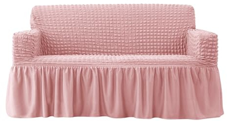 Odot Housse de Canapé Extensible, Seersucker Protege Canape 1/2/3/4 Places, Housse Canapé avec Accoudoirs Lavable, Housse Canape Universel Ajustable, Housse de Fauteuil Stretch (Rose,2 Places)
