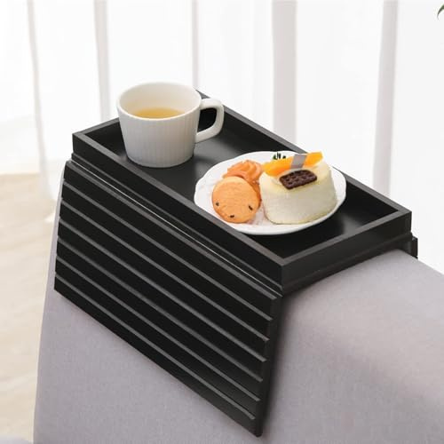 LDXDRU Bamboo Sofa Couch Tablett Armlehne, Sofa Armlehnenablage Couchtablett, Sofaablage Tisch für Couch, Anti-Rutsch Sofa Ablage Armlehne, Sofatablett Armlehnen Organizer Sofa Armlehne Schwarz