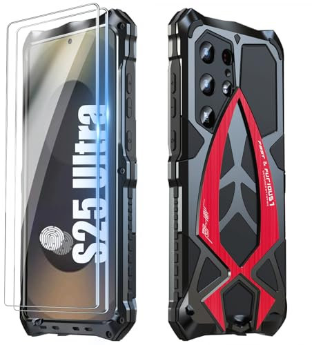 AFENGBOX für Samsung Galaxy S25 Ultra Hülle,360 Grad Ganzkörper Panzerhülle Robust Militär Stoßfest Männer Handyhülle,Heavy Duty Metall Case Schutzhülle für Galaxy S25 Ultra,Rot